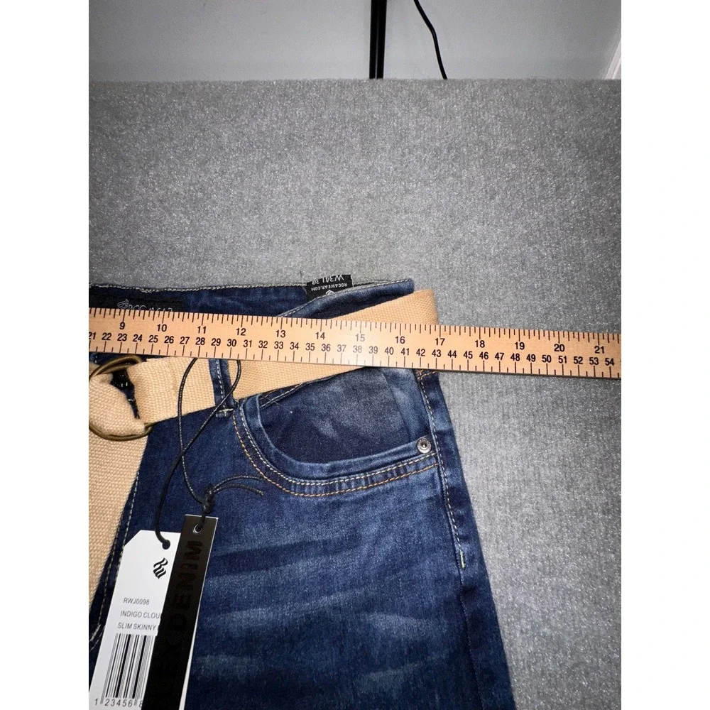 Rocawear Mens Flex Denim Slim Skinny Jeans Indigo Cloud W34 L30 With Belt RWJ009